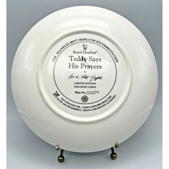 ROYAL DOULTON Franklin Mint "Teddy Says His Prayers" - 8" Plate w COA & Stand - Picture 2 of 8